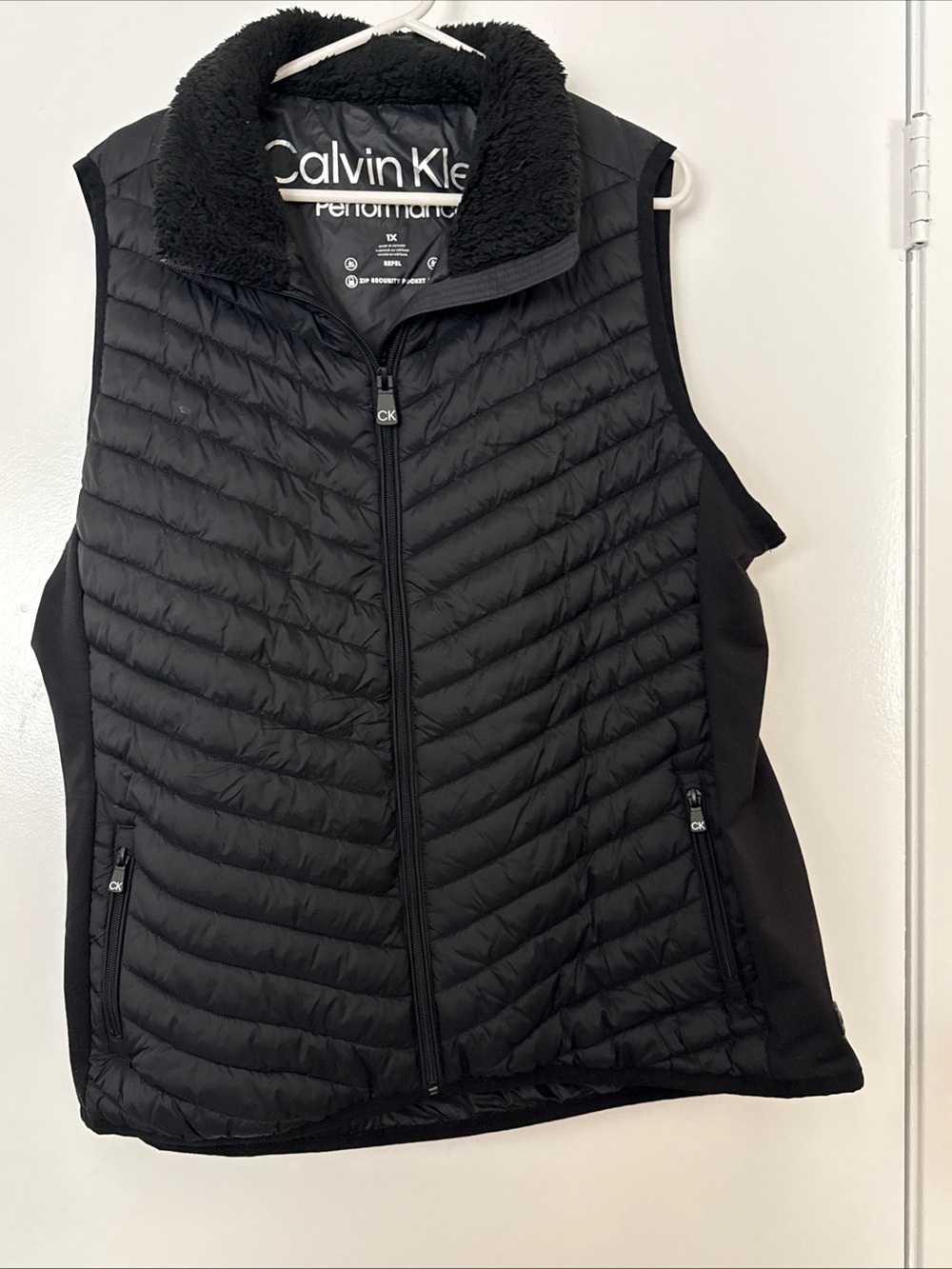 Calvin Klein Black Quilted Performance Vest with Plush Collar